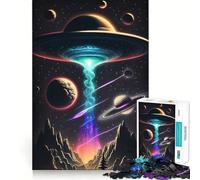 Jigsaws 1000 Pieces for Adults UFO Beam Space Landscape Flawless Fit Art Mind Game Gift Slow Game Play Christmas Wall Art (50x75cm)