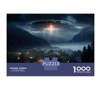 Jigsaws 1000 Pieces for Adults UFO Over Mountain Village Jigsaws for Adults Hands-on Game Difficult Challenge Challenging Game Gifts 52x38cm/1000pcs