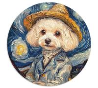 Jigsaws 1000 Pieces for Adults Van Gogh Bichon Frize Round Puzzle 1000 Pieces Jigsaw Challenging Brain Teaser, Family Activity, Home Decor, (Size 67.5x67.5cm)