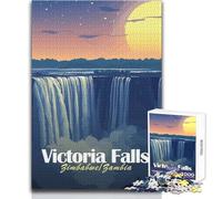 Jigsaws 1000 Pieces for Adults Victoria Falls, Zimbabwe∕Zambia Illustration Educational Games Difficult Challenge Anti-Stress Toys Size 38x52cm