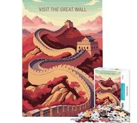 Jigsaws 1000 Pieces for Adults Visit The Great Wall Illustration Relaxing Games for Educational Game Challenge Toy Secret Santa Gifts Perfect Decoration (Size 38x52cm)