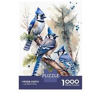 Jigsaws 1000 Pieces for Adults Watercolor Blue Jay Bird Jigsaws for Adults Relax Games Presents for Women Unique Birthday And Xmas Gifts 38x26cm/1000pcs