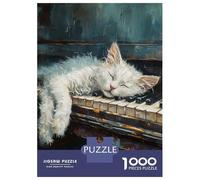 Jigsaws 1000 Pieces for Adults White Cat Sleep On Piano Jigsaws for Adults Hands-on Game Difficult Challenge Challenging Game Gifts 38x26cm/1000pcs