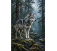 Jigsaws 1000 Pieces for Adults, Wooden Wolf Puzzle with Pine Forest Shadow Art