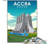 Jigsaws 1000 Pieces for Teenagers Accra Ghana Travel Poster, Help The Brain Exercise Addictive Toys to Cultivate Patience Enhance Memory 26x38cm