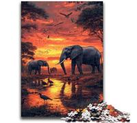 Jigsaws 1000 Pieces for Teenagers African Elephants Stress Reliever Difficult Challenge Every Piece Is Unique - Challenging Family Fun Game 38x26cm