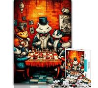 Jigsaws 1000 Pieces for Teenagers Animals Playing Chess Jigsaw,Educational Games Home Decoration Birthday Present, Gifts, Wall Art 75x50cm