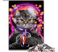 Jigsaws 1000 Pieces for Teenagers Astronaut Cat Bubble Tea, for 14+ Challenging Game As A Gift for The Whole Family And Friends (Size50x75cm)