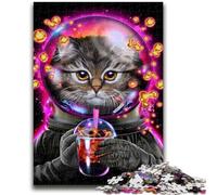 Jigsaws 1000 Pieces for Teenagers Astronaut Cat Bubble Tea for And 14 Years And over Educational Challenge Fun Activities at Home, Birthday Gifts, Travel Gifts 50x75cm