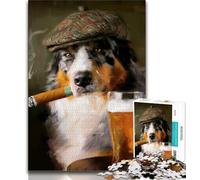 Jigsaws 1000 Pieces for Teenagers Australian Shepherd Dog Smoking,Help The Brain Exercise Addictive Toys to Cultivate Patience Perfect Decoration (38x26cm)