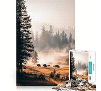 Jigsaws 1000 Pieces for Teenagers Bison in Misty Forest Sharp Cut Craft Logic Puzzle Play Idle Time Game Christmas Calm Gift (50x75cm)
