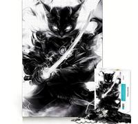 Jigsaws 1000 Pieces for Teenagers Black Abyssinian Cat Samurai Animal Sharp Cut Craft Logic Puzzle Play Idle Time Game Christmas Calm Gift (38x52cm)