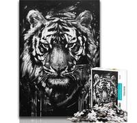 Jigsaws 1000 Pieces for Teenagers Black And White Tiger,Challenging Game And Family Play Educational Game for Birthday,Chrismas 38x26cm