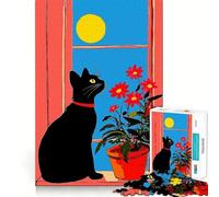 Jigsaws 1000 Pieces for Teenagers Black Cat by Window Sharp Cut Craft Logic Puzzle Play Idle Time Game Christmas Calm Gift (38x26cm)