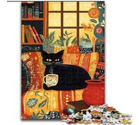 Jigsaws 1000 Pieces for Teenagers Black Cat Drinking Coffee, for And from 14 Years And over Educational Learning Toys Family Games Birthday Present (Size 50x75cm)