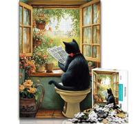 Jigsaws 1000 Pieces for Teenagers Black Cat in Toilet Jigsaw,Educational Games Home Decoration Birthday Present, Gifts, Wall Art 26x38cm