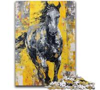 Jigsaws 1000 Pieces for Teenagers Black Golden Horse Challenging To Complete But Fun And Humorous Unique Birthday And Gifts 26x38cm