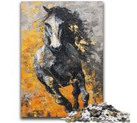 Jigsaws 1000 Pieces for Teenagers Black Golden Horse Stress Reliever Difficult Challenge Deal As Gifts for The Whole Family 50x75cm