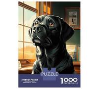 Jigsaws 1000 Pieces for Teenagers Black Labrador by Window Jigsaw Puzzle Toy Wall Decor Difficult Challenge Birthday Present, Gifts, 38x26cm/1000pcs