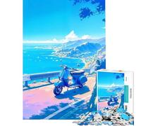 Jigsaws 1000 Pieces for Teenagers Blue Scooter by The Sea Toy Intellectual Game Impossible Game Analysis And Logic Gifts For Birthdays (Size 38x52cm)