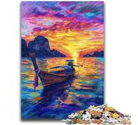 Jigsaws 1000 Pieces for Teenagers Boat at Sea Oil Painting Family Game Stress Reliever Difficult Challenge Suitable for Couples 50x75cm