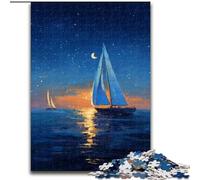 Jigsaws 1000 Pieces for Teenagers Boat Sailing Under The Starry Sky, Toys Educational Games Stress Relieving Unique Home Decor And Gifts (Size 26x38cm)