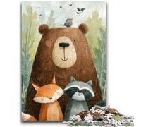 Jigsaws 1000 Pieces for Teenagers Brown Bear Fox Raccoon Learning Educational Toys Fun at Home Activities, Birthday Present,Travel Gifts 26x38cm
