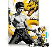 Jigsaws 1000 Pieces for Teenagers Bruce Lee Dragon Art Premium Cut Fun Focus Fun Game Easy Time Play Xmas Art Display (38x26cm)