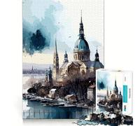 Jigsaws 1000 Pieces for Teenagers Budapest Watercolor City Neat Joint Decor Mind Exercise Toy Rest Time Game Christmas Fun Gift (38x52cm)