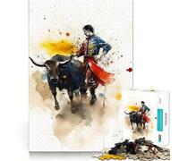 Jigsaws 1000 Pieces for Teenagers Bull Bullfighter Neat Joint Decor Mind Exercise Toy Rest Time Game Christmas Fun Gift (50x75cm)