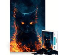 Jigsaws 1000 Pieces for Teenagers Burning Black Cat Kitty Neat Joint Decor Mind Exercise Toy Rest Time Game Christmas Fun Gift (50x75cm)