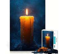 Jigsaws 1000 Pieces for Teenagers Burning Candle in Dark Blue Setting Neat Joint Decor Mind Exercise Toy Rest Time Game Christmas Fun Gift (38x52cm)