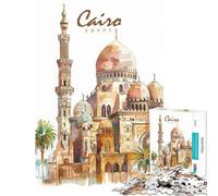 Jigsaws 1000 Pieces for Teenagers Cairo City Watercolor Challenging To Complete Stress Reliever Toy Wall Decor for Age 14+ Game (38x26cm)