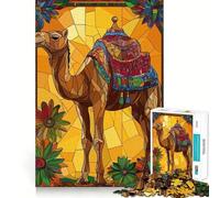Jigsaws 1000 Pieces for Teenagers Camel Stained Glass Art Neat Joint Decor Mind Exercise Toy Rest Time Game Christmas Fun Gift (38x26cm)
