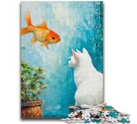 Jigsaws 1000 Pieces for Teenagers Cat And Goldfish Stress Reliever Difficult Challenge Every Piece Is Unique - Challenging Family Fun Game 38x26cm