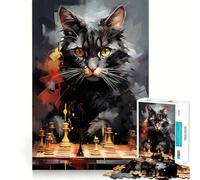 Jigsaws 1000 Pieces for Teenagers Cat Chess Master Painting Neat Joint Decor Mind Exercise Toy Rest Time Game Christmas Fun Gift (38x52cm)