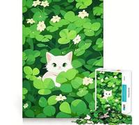 Jigsaws 1000 Pieces for Teenagers Cat Clover Patch Neat Joint Decor Mind Exercise Toy Rest Time Game Christmas Fun Gift (38x26cm)