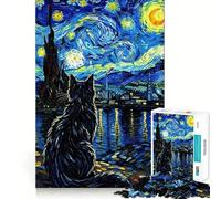 Jigsaws 1000 Pieces for Teenagers Cat Gazing at Starry Night Neat Joint Decor Mind Exercise Toy Rest Time Game Christmas Fun Gift (38x52cm)