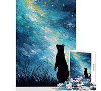 Jigsaws 1000 Pieces for Teenagers Cat Gazing at Starry Sky Painting Relax Games Difficult Hard Home Decoration Toys Gifts for Friends And Family (38X26CM)