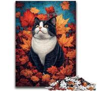 Jigsaws 1000 Pieces for Teenagers Cat in Autumn Challenging To Complete But Fun And Humorous Unique Birthday And Gifts 50x75cm
