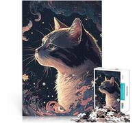 Jigsaws 1000 Pieces for teenagers Cat in the stars Stressabbau Schwierige Herausforderung Eltern-Kind-Interaktion75x50cm