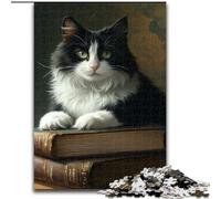 Jigsaws 1000 Pieces for Teenagers Cat Lying on Book Educational Games Home Decoration for Is Ideal As A Gift for The Whole Family (size 50x75cm)