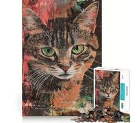 Jigsaws 1000 Pieces for Teenagers Cat Portrait with Abstract Background Premium Cut Fun Focus Fun Game Easy Time Play Xmas Art Display (38x52cm)