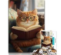 Jigsaws 1000 Pieces for Teenagers Cat Reading A Book,Educational Games Home Decoration Educational Game for Birthday,Chrismas 75x50cm