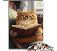 Jigsaws 1000 Pieces for Teenagers Cat Reading A Book, Toys Educational Games Stress Relieving Unique Home Decor And Gifts (Size50x75cm)