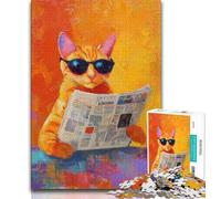 Jigsaws 1000 Pieces for Teenagers Cat Reading A Newspaper,Brain Intelligence Challenge Addictive Toys Birthday Present,Gifts,Wall Art 38x26cm