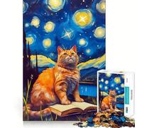 Jigsaws 1000 Pieces for Teenagers Cat Reading Book Premium Cut Fun Focus Fun Game Easy Time Play Xmas Art Display (38x52cm)