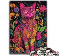 Jigsaws 1000 Pieces for Teenagers Cat Sitting Among Flowers Learning Educational Toys Fun at Home Activities, Birthday Present,Travel Gifts 26x38cm