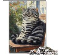 Jigsaws 1000 Pieces for Teenagers Cat Sitting on Chair Educational Family Game Wall Decoration Unique Birthday And Xmas Gifts (size 50x75cm)