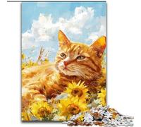 Jigsaws 1000 Pieces for Teenagers Cat Sleeping in Sunflower Field, Toys Educational Games Stress Relieving Unique Home Decor And Gifts (Size50x75cm)